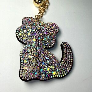 Kawaii Y2K Glitzy Rhinestone Kitty Cat Bag Charm Keychain Gold Tassel Whimsical